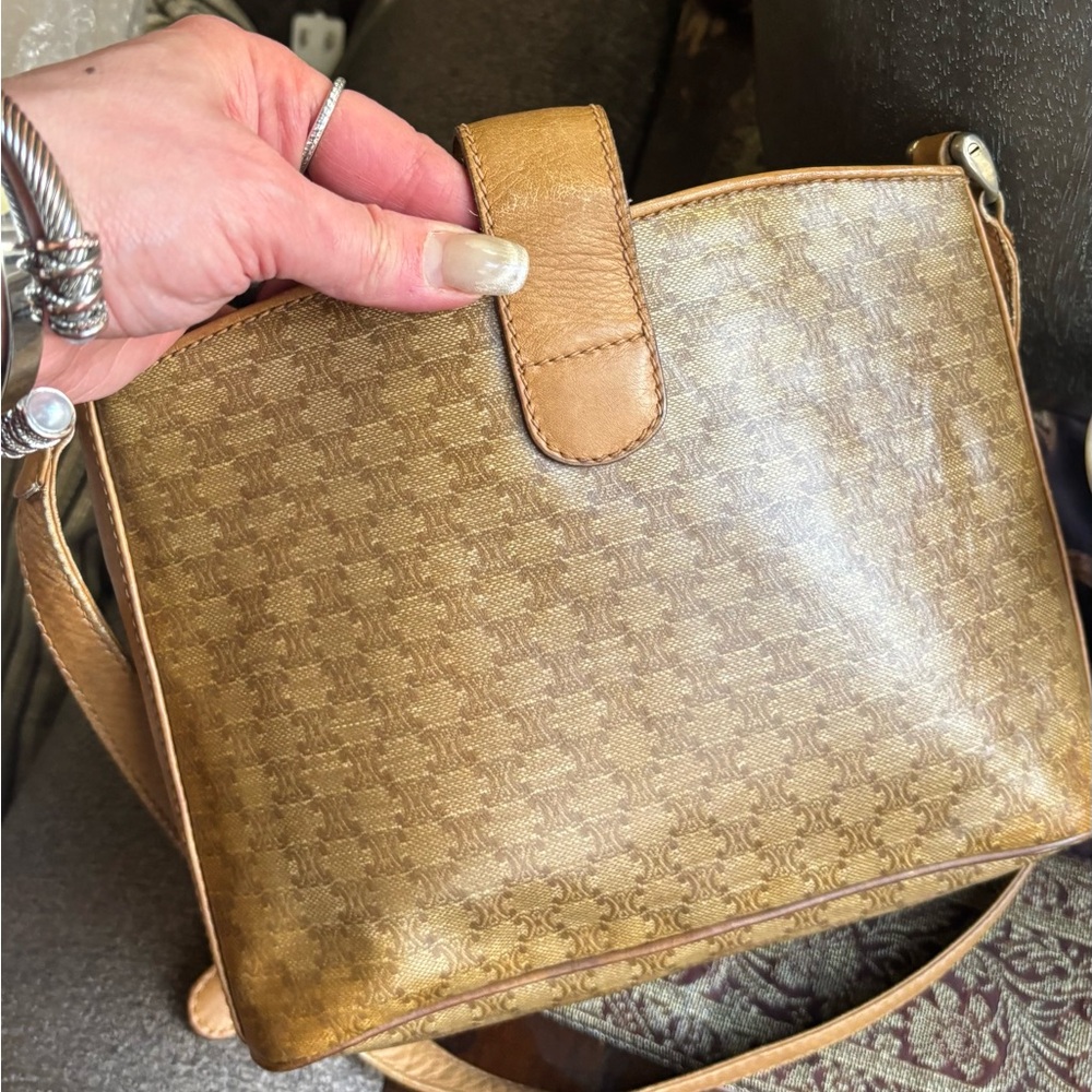 Authentic CELINE Brown macadam coated leather Patterned 3 compartments crossbody - Picture 12 of 16
